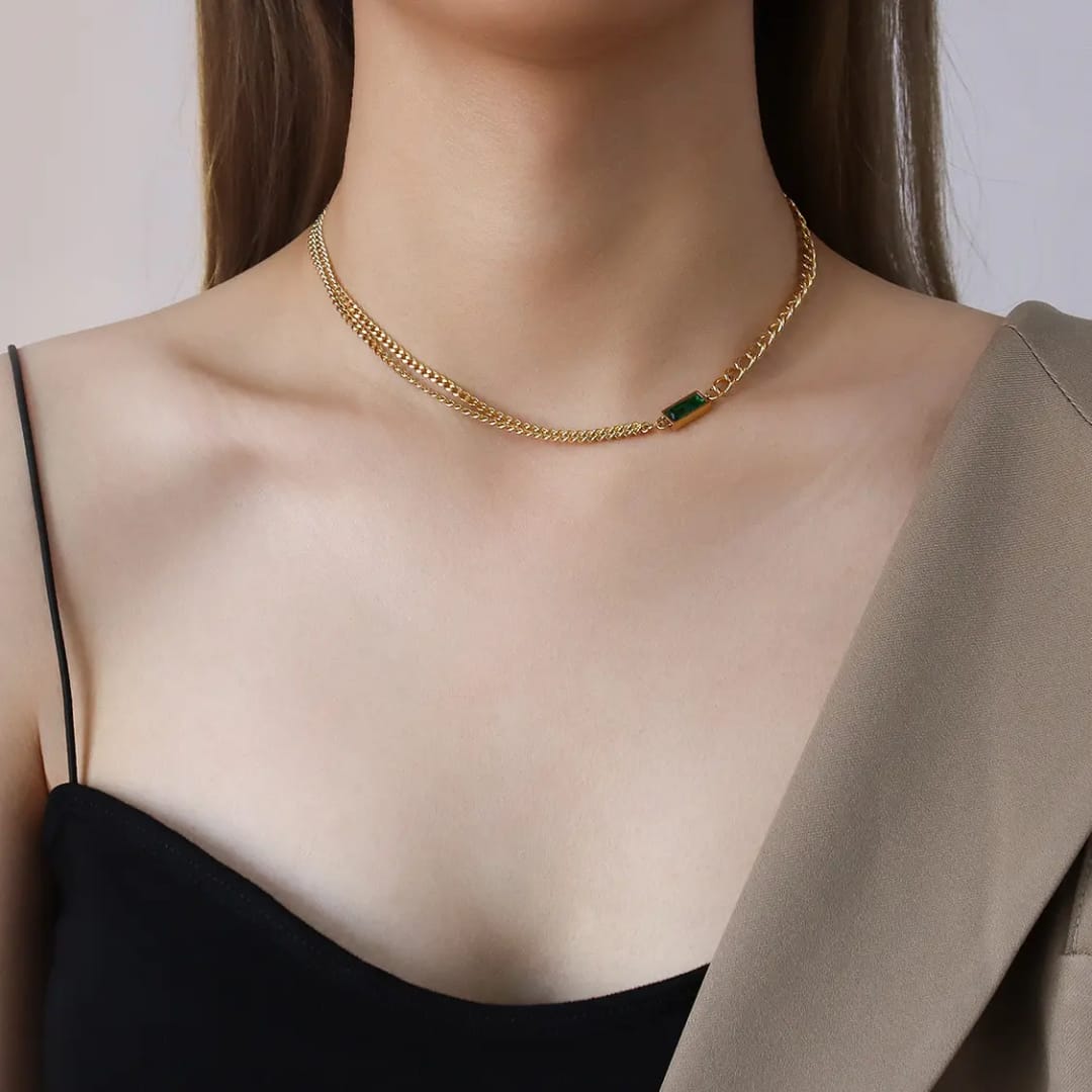 Green Stone Chain Necklace