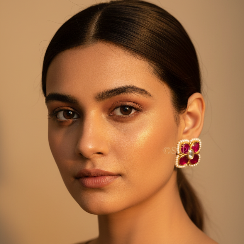 Pachi Kundan Flower Studs Earrings