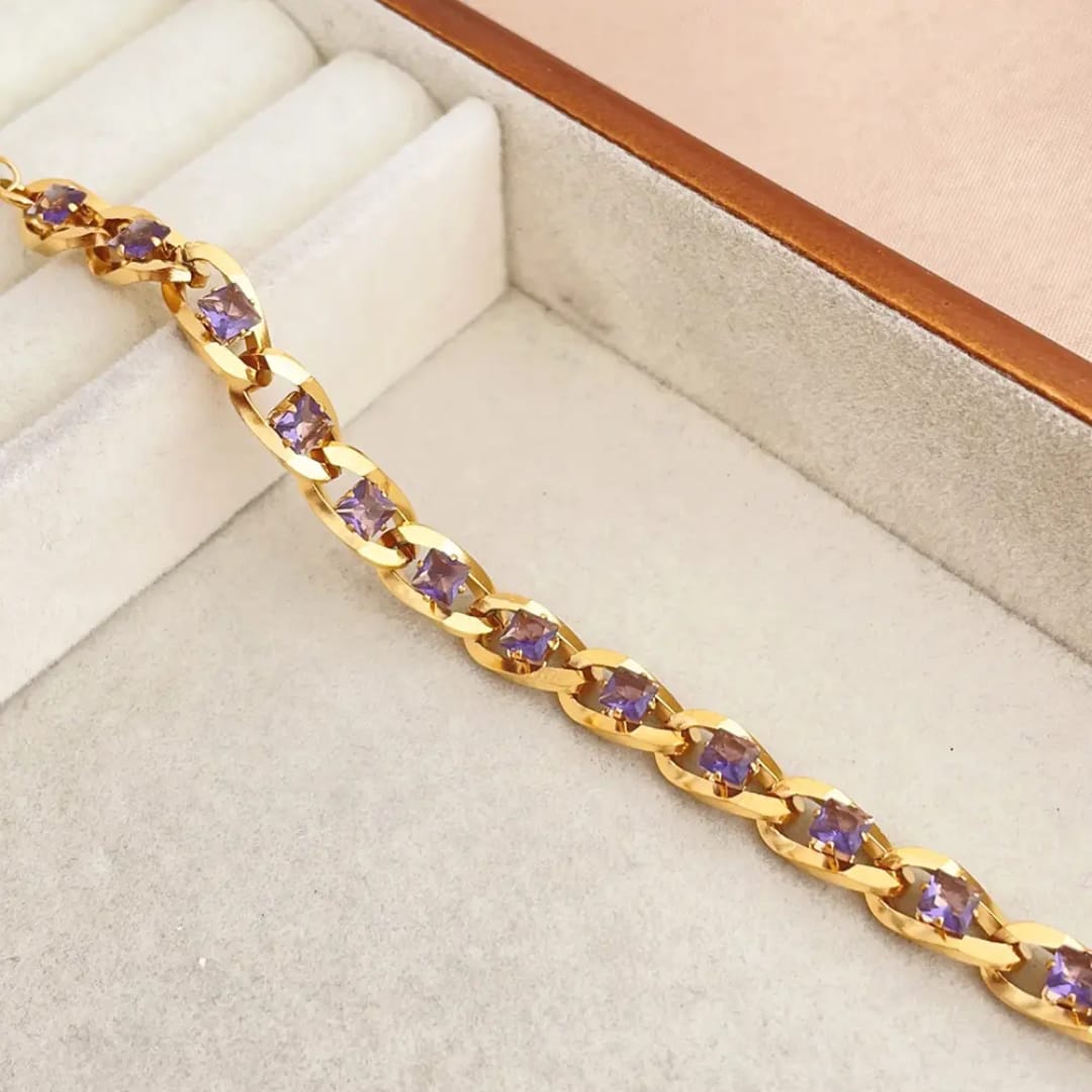 Purple Stone & Gold Chain Bracelet