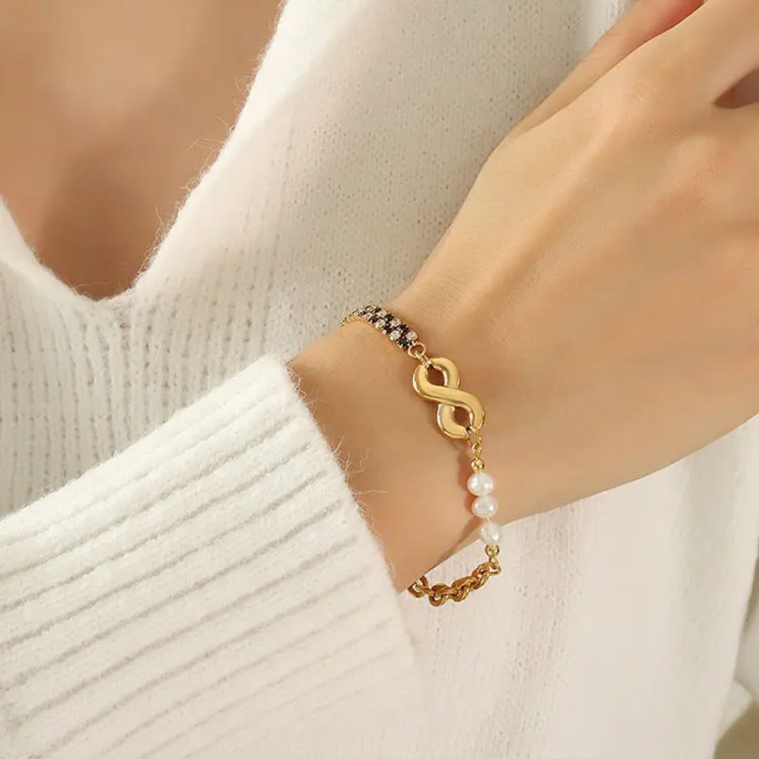Infinity Pearl Zircon Chain Bracelet