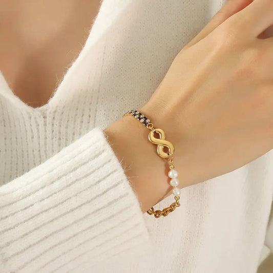Infinity Pearl Zircon Chain Bracelet