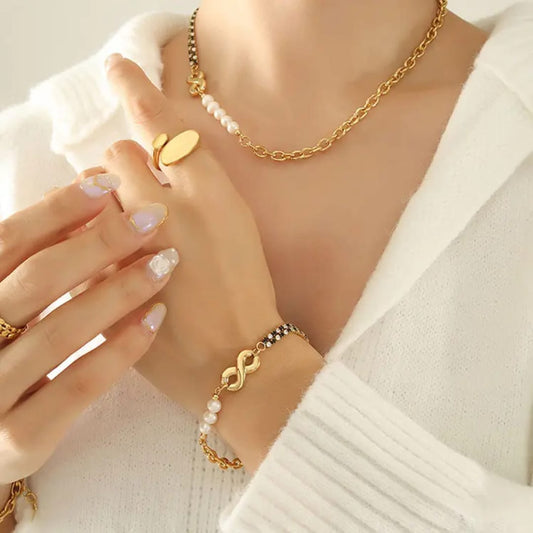 Infinity Pearl Zircon Chain Bracelet