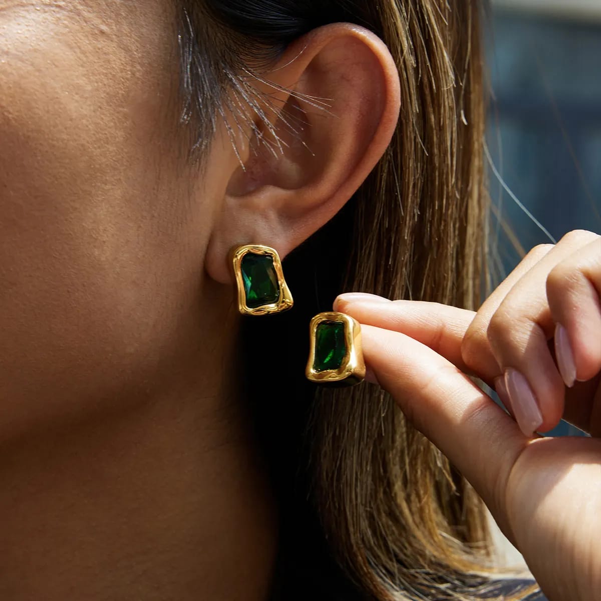 Green Stone Studs Earrings