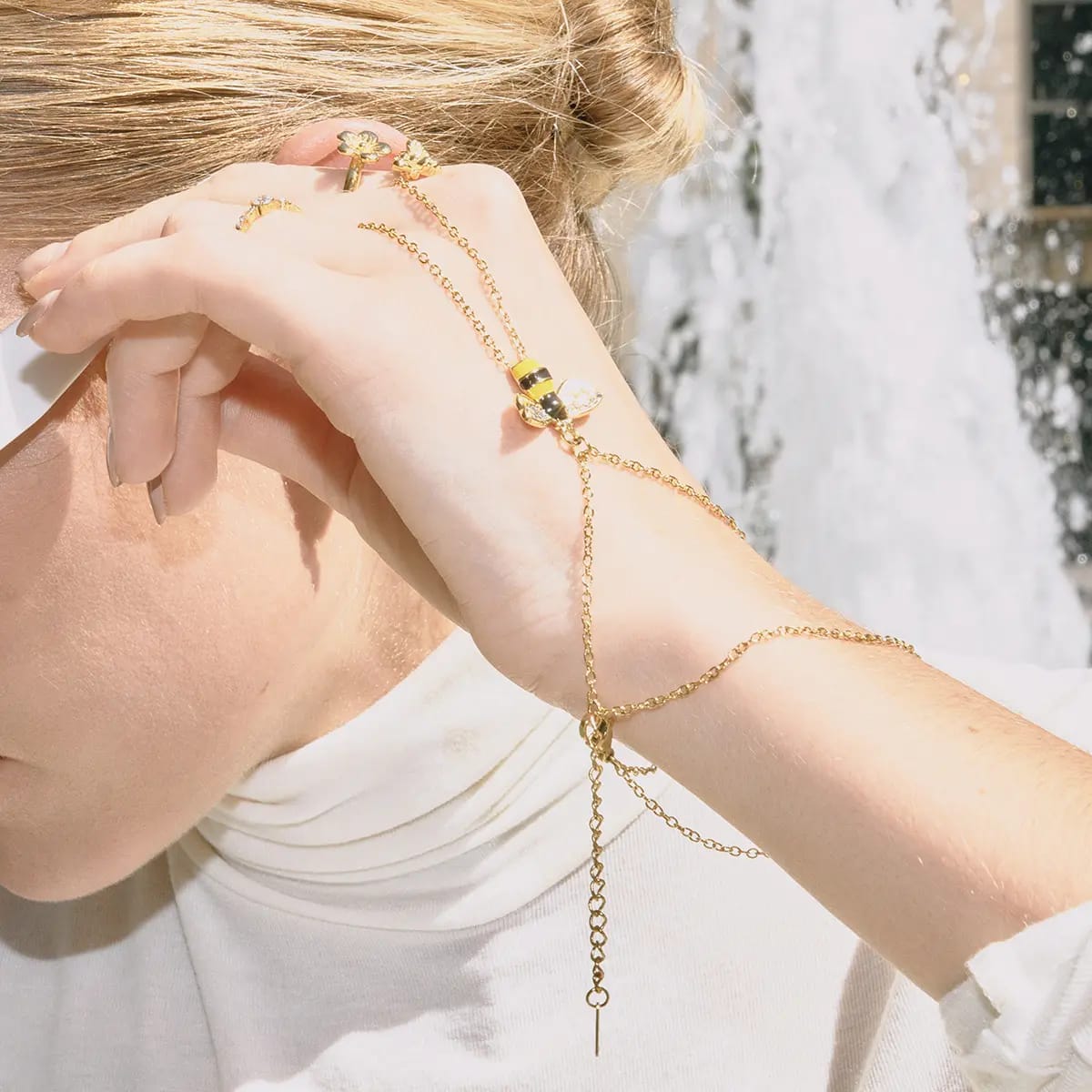 Honey Bee Finger Chain Bracelet