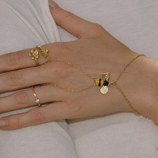 Honey Bee Finger Chain Bracelet