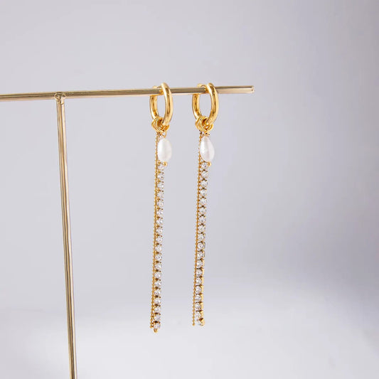 Tennis Pearl Hoop Earrings