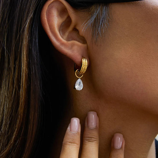 Diamond Drop Hoop Earrings