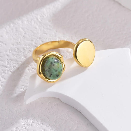Earthy Green Gold Ring Front Open