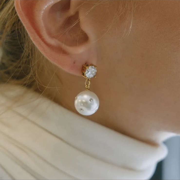 AD Studded Pearl Drop Earring