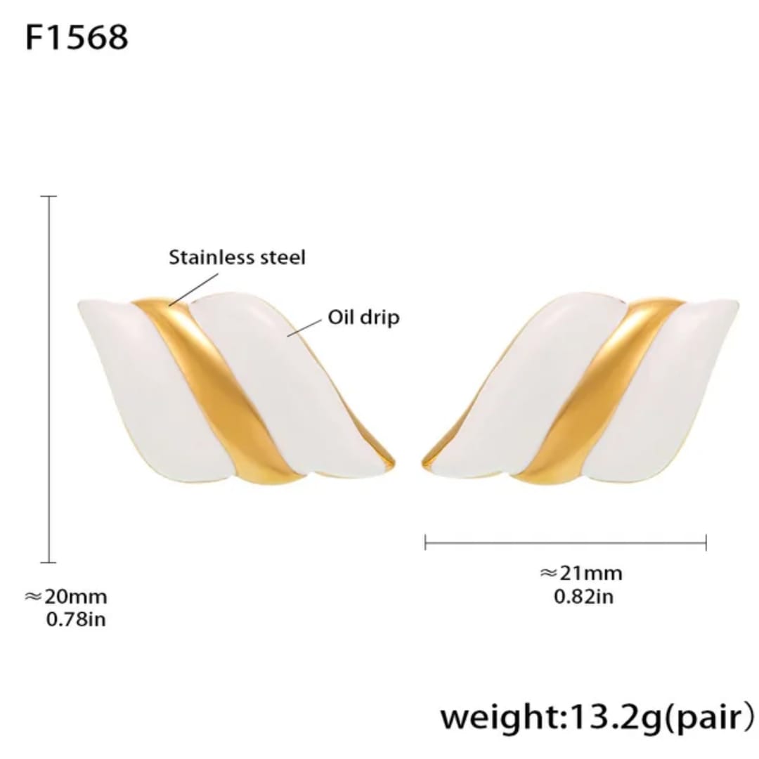 White Gold Leaf Studs Earrings