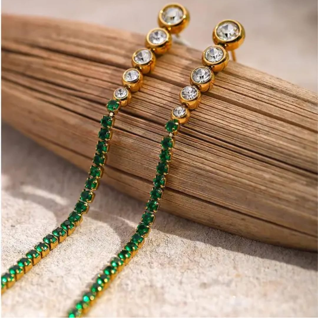 Green Tennis Drop Earrings