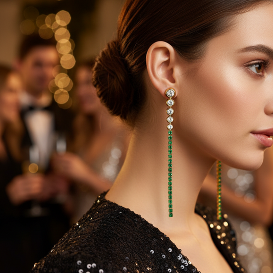 Green Tennis Drop Earrings