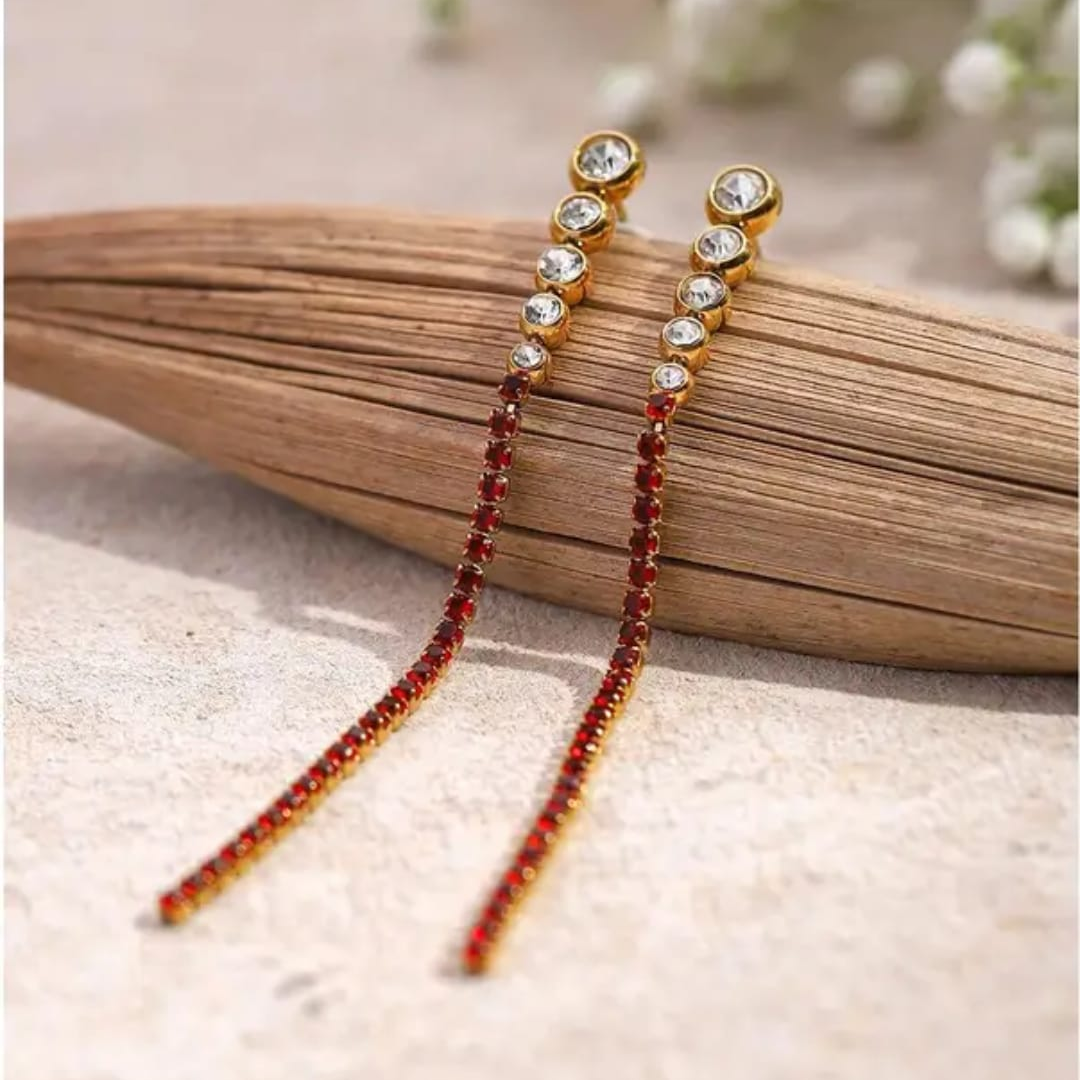 Red Tennis Drop Earrings
