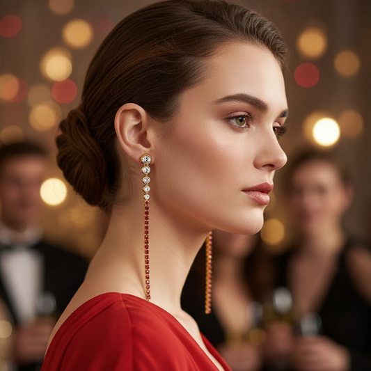 Red Tennis Drop Earrings