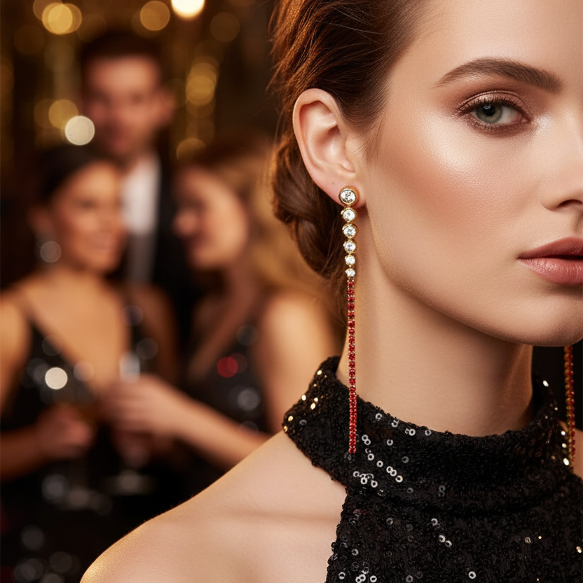 Red Tennis Drop Earrings