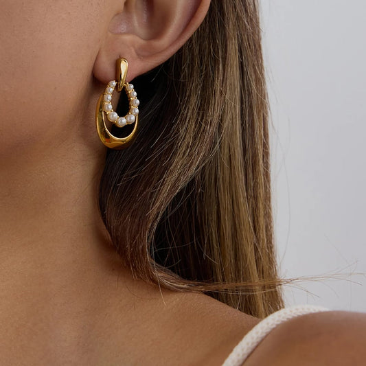 Gold Pearl Drop Earrings