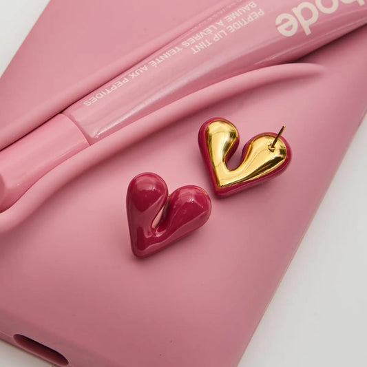 Carrot Pink Heart Studs Earrings