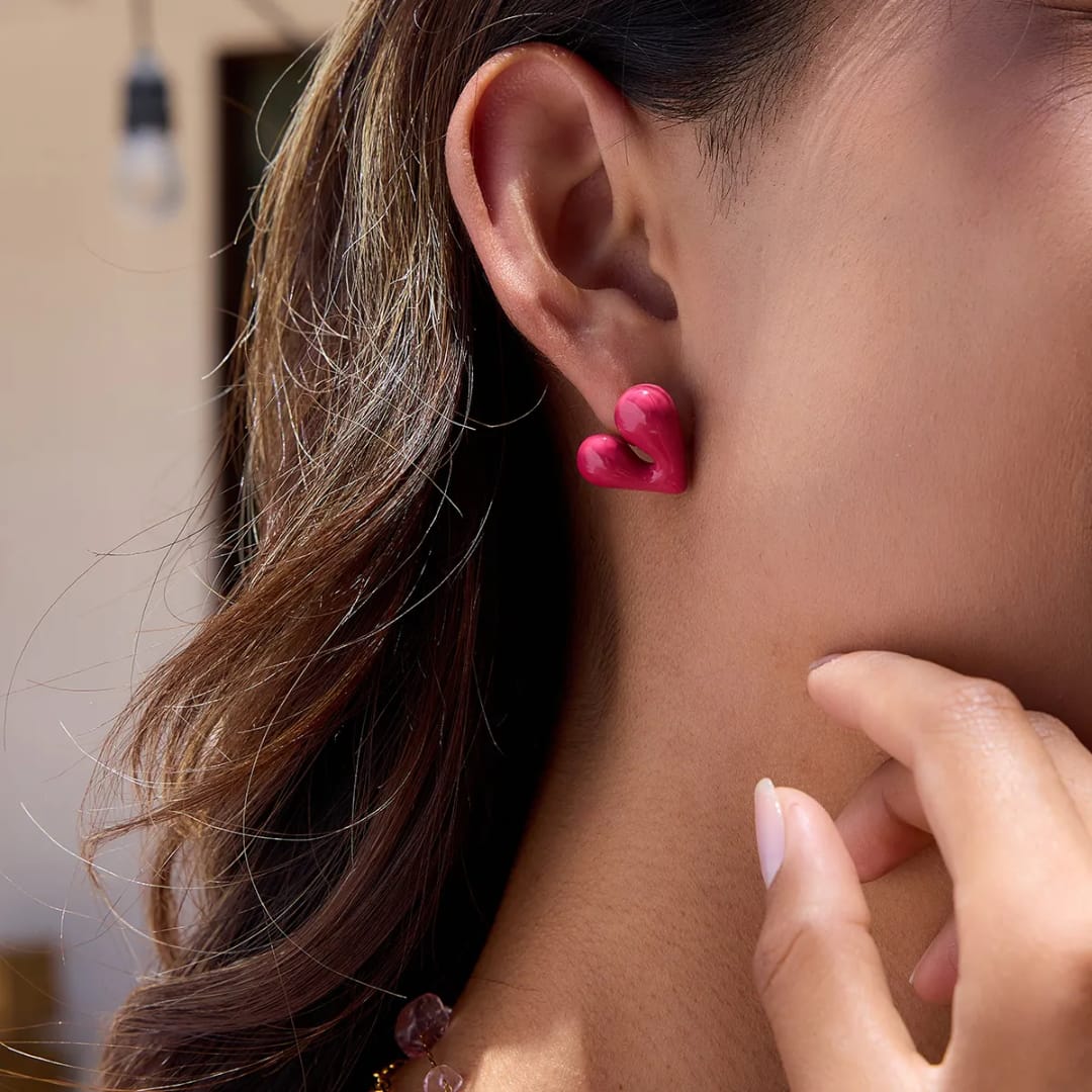 Carrot Pink Heart Studs Earrings