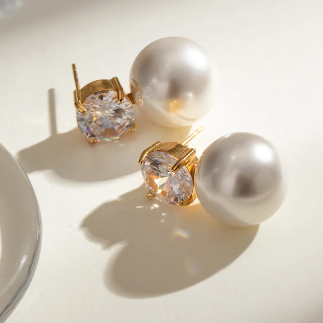 Diamond Pearl Drop Earring