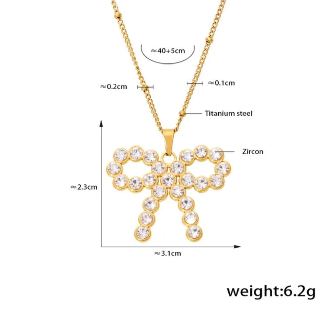 AD Studded Bow Chain Necklace