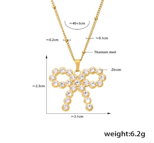 AD Studded Bow Chain Necklace