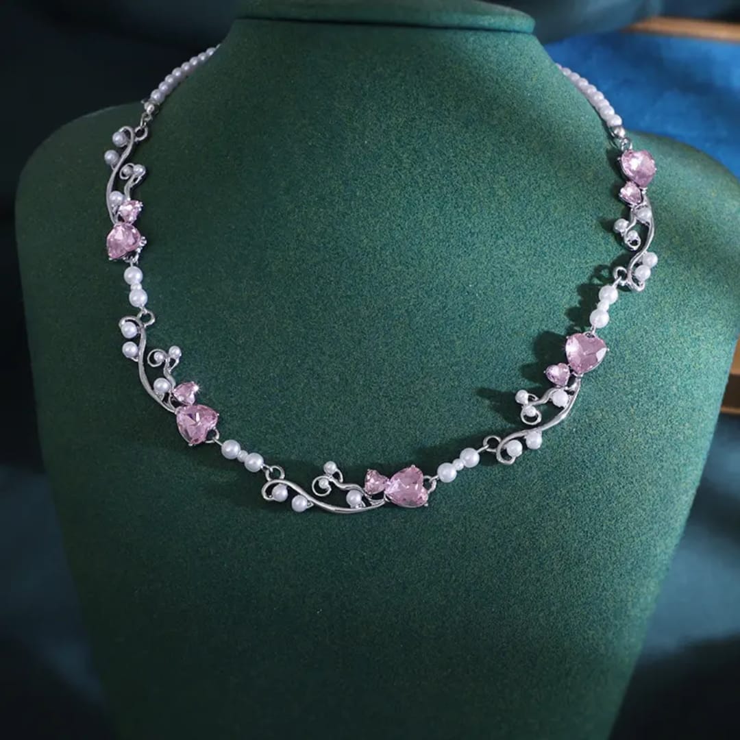 Pink Stone Pearl Necklace
