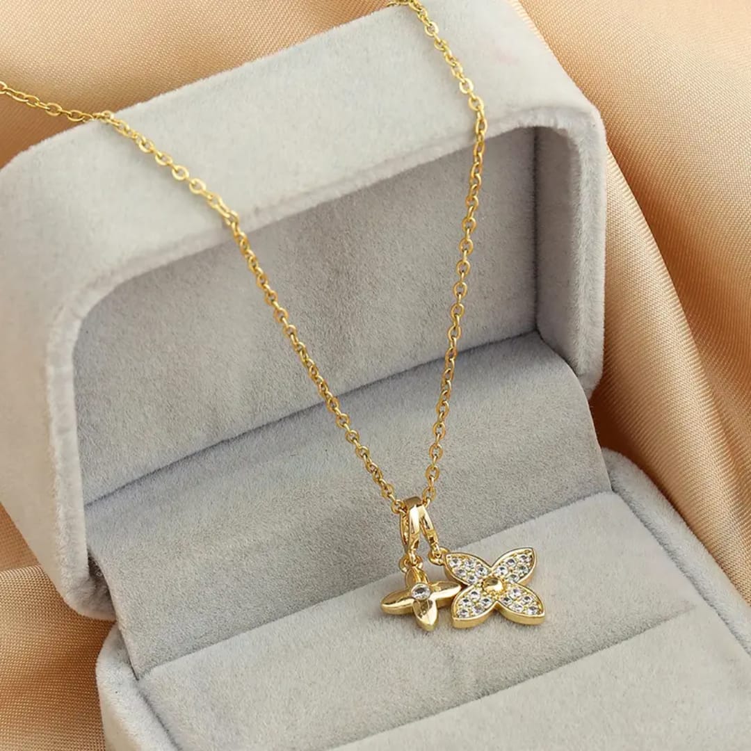 AD Studded Clover Chain Necklace