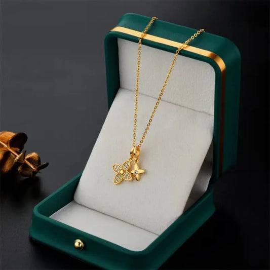 AD Studded Clover Chain Necklace