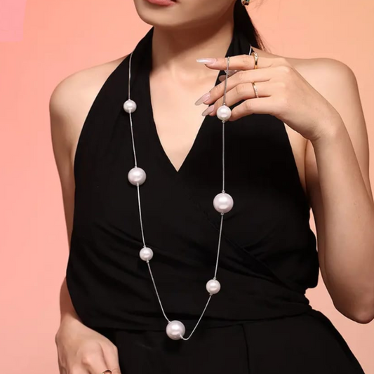 Pearl Silver Long Necklace