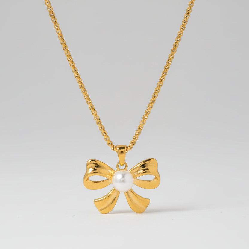 Bow Pearl Chain Necklace