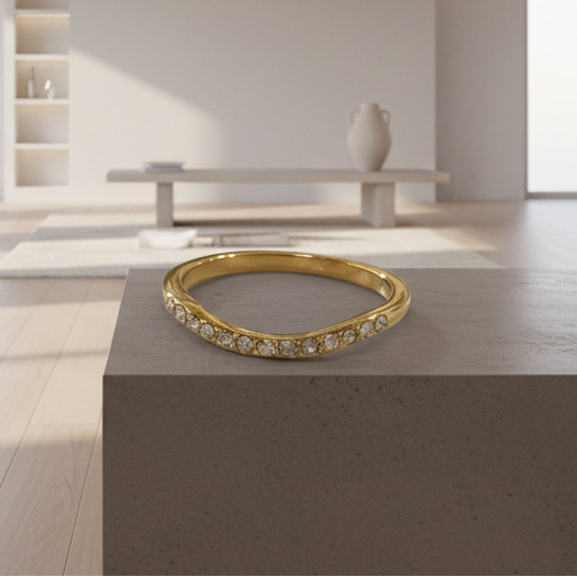 AD Studded Gold Curve Ring