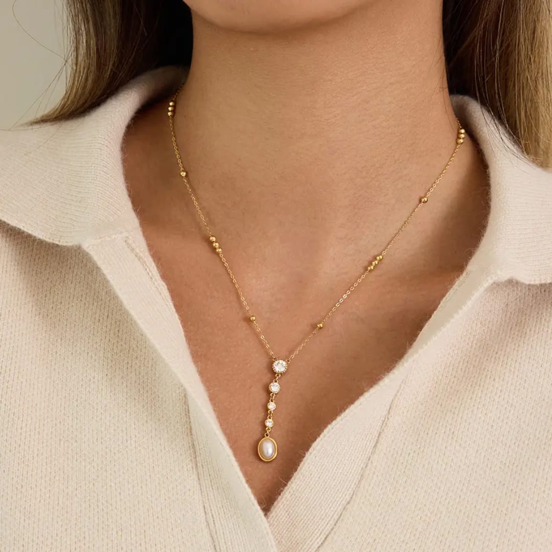 Pearl Drop Chain Necklace