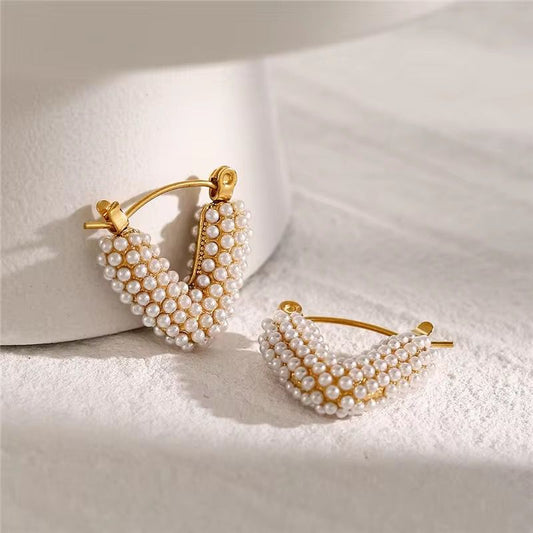 Pearl Heart Hoops Earring