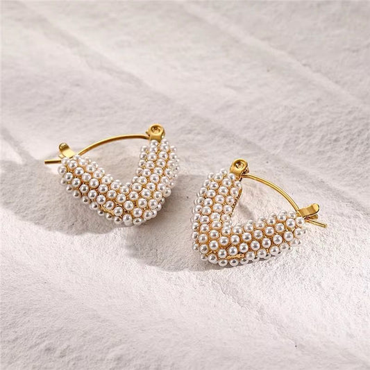 Pearl Heart Hoops Earring