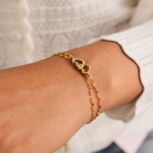 18k Gold Heart Chain Bracelet