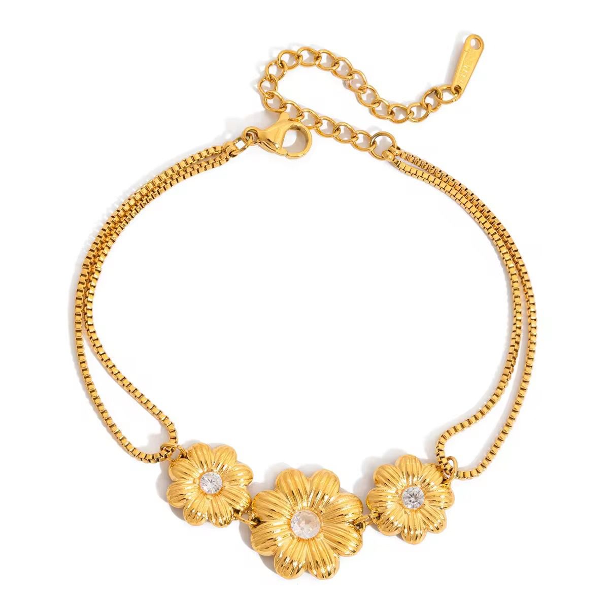 18k Gold Flower Chain Bracelet