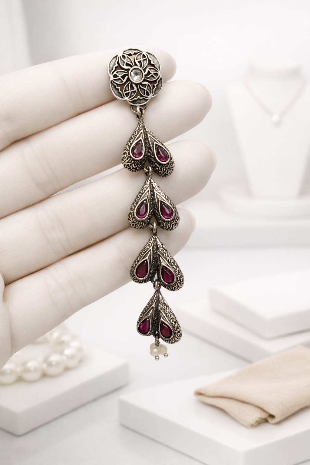 Silver Oxidised Drop Earrings