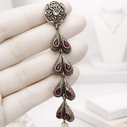 Silver Oxidised Drop Earrings