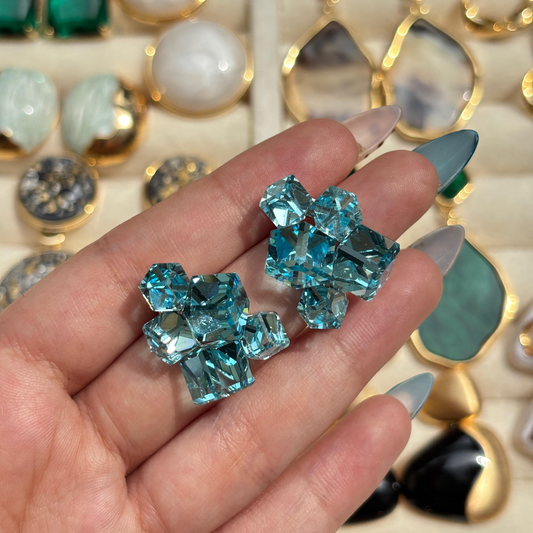 Aqua Blue Cluster Studs Earring