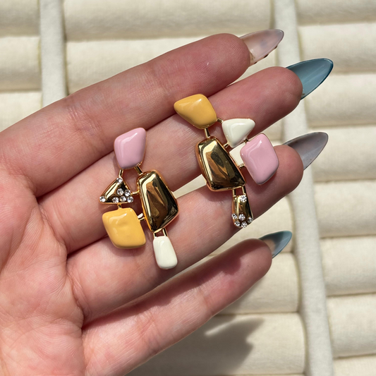 Pink and Yellow Studs Earring