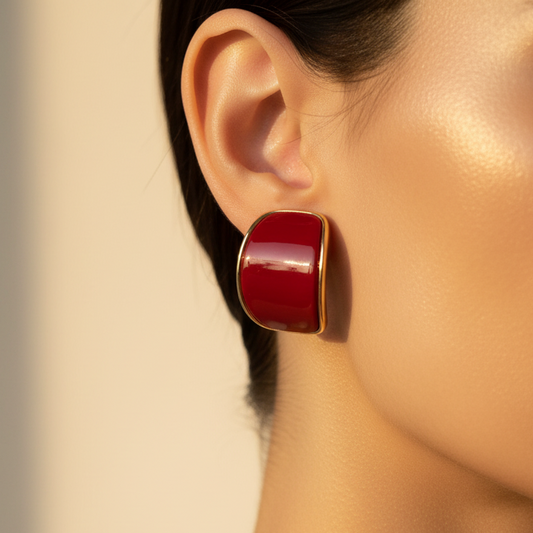 Curved Cherry Red Studs Earring