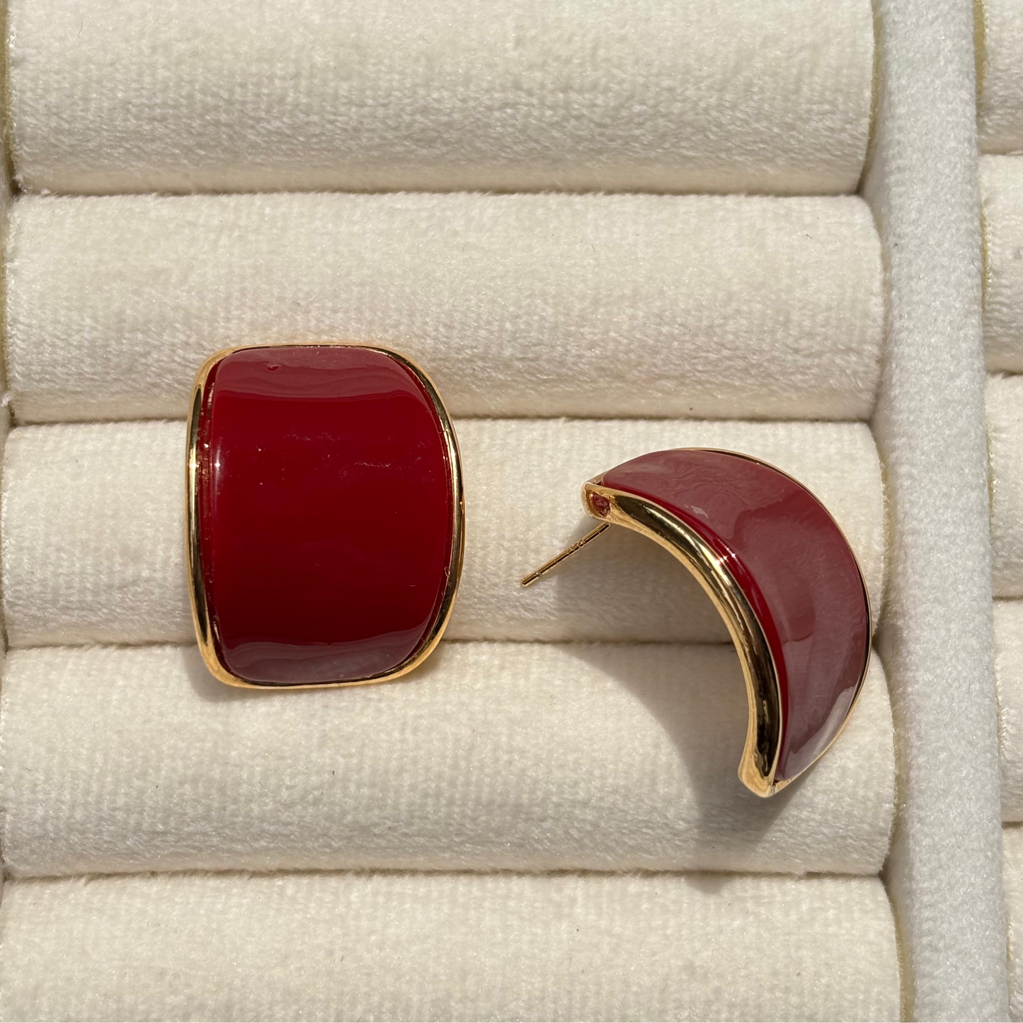 Curved Cherry Red Studs Earring