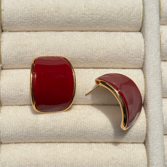 Curved Cherry Red Studs Earring