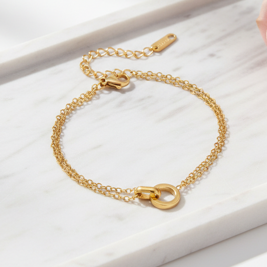 18k Gold Ring Chain Bracelet