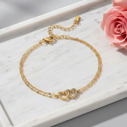 18k Gold Heart Chain Bracelet