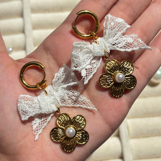 Flower Bow Hoop Earrings