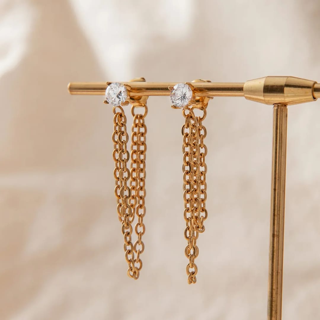Diamond Attached Chain Earring
