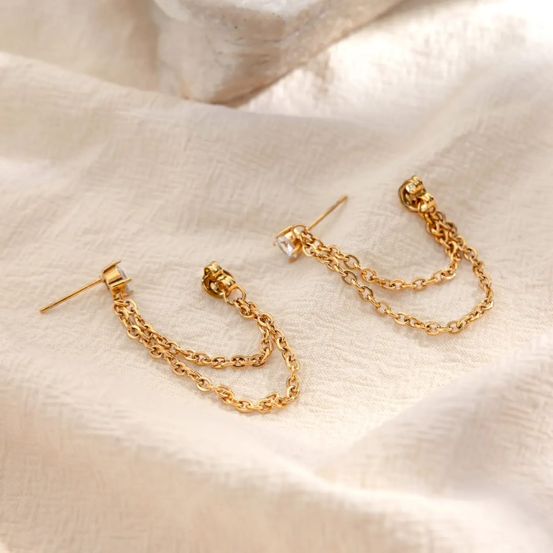 Diamond Attached Chain Earring