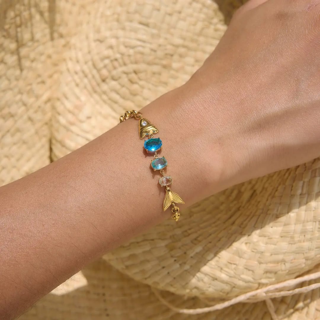 Blue Stone Fish Chain Bracelet