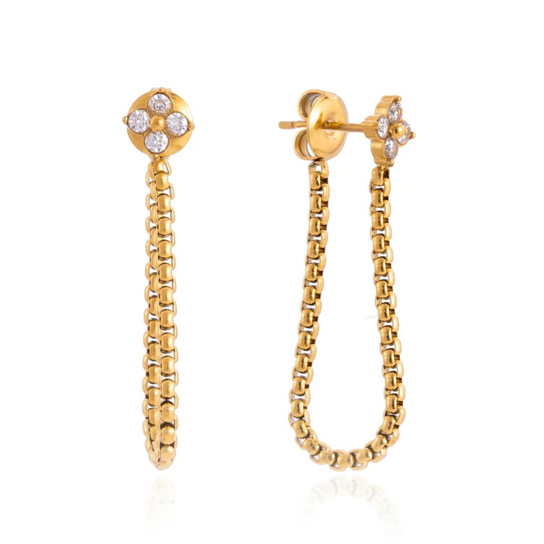 Flower Attached Chain Earring